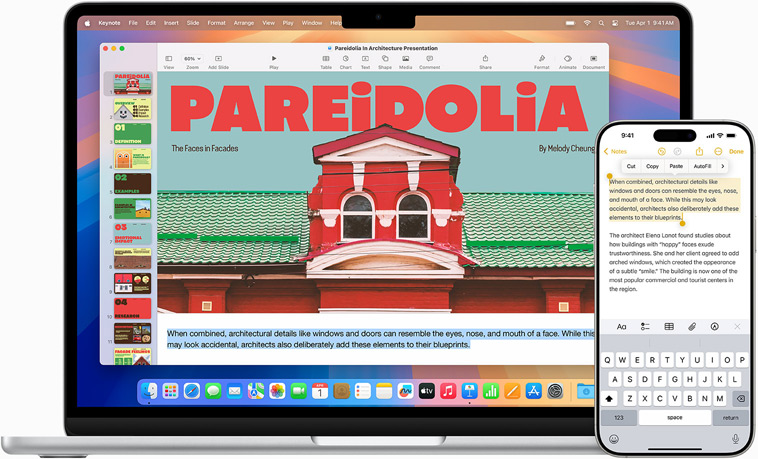 Die iPhone Synchronisierung wird gezeigt, ein iPhone Bildschirm wird auf dem Bildschirm eines MacBook Air angezeigt