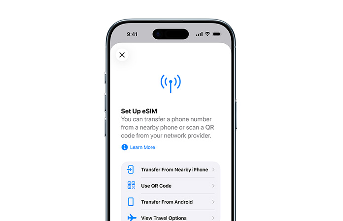 iPhone Air, front exterior, using the Set Up Cellular feature to easily transfer a phone number with eSIM