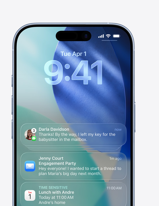iPhone-scherm met meldingen van de apps Berichten, Mail en Agenda