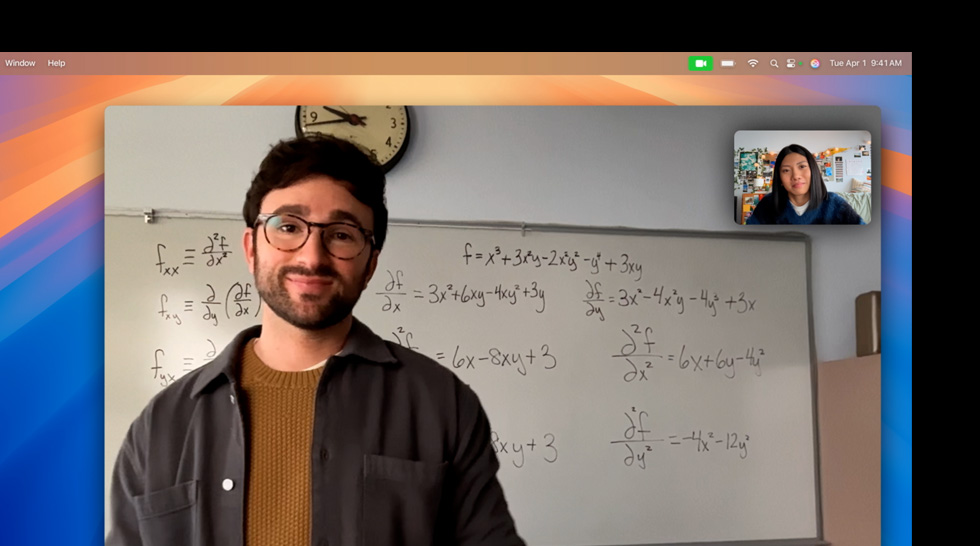 A video call using Centre Stage feature, which keeps user in the frame as they move around