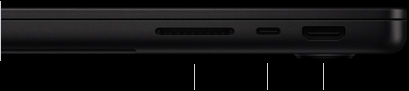 MacBook Pro 14-inch with M4 Pro or M4 Max, closed, right side, showing SDXC card slot, one Thunderbolt 5 port and HDMI port